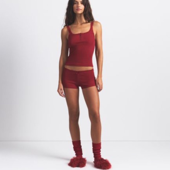 Skims Red Lace-Trim Tank & Boyshort Sleep Set - Picture 4 of 5